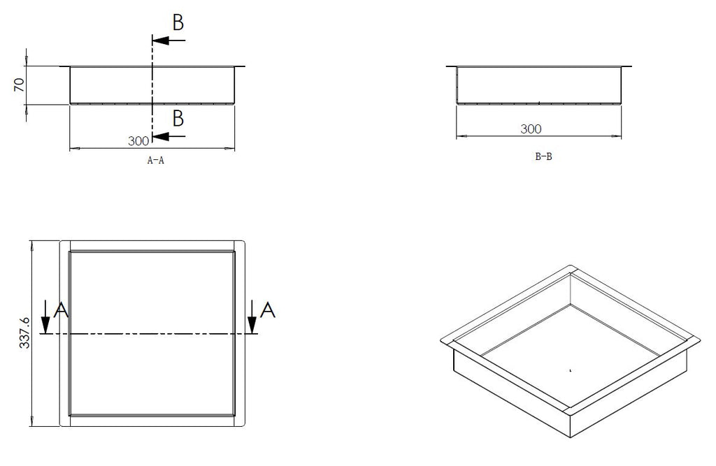 Eaudemis inbouwnis 30 x 30 x 7 cm geborsteld brons koper PVD
