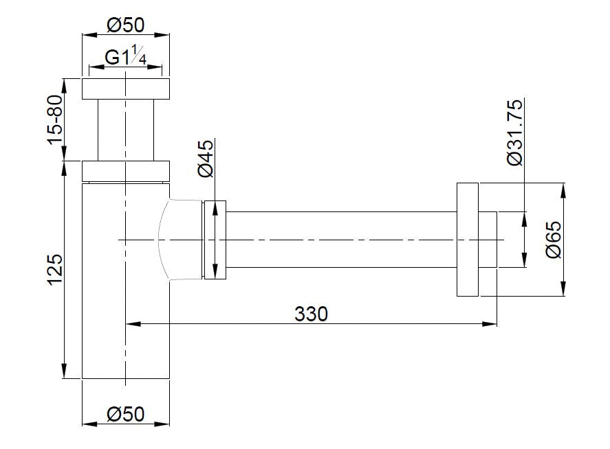 Eauunimatch wastafelsifon 5/4" x 32 mm mat zwart