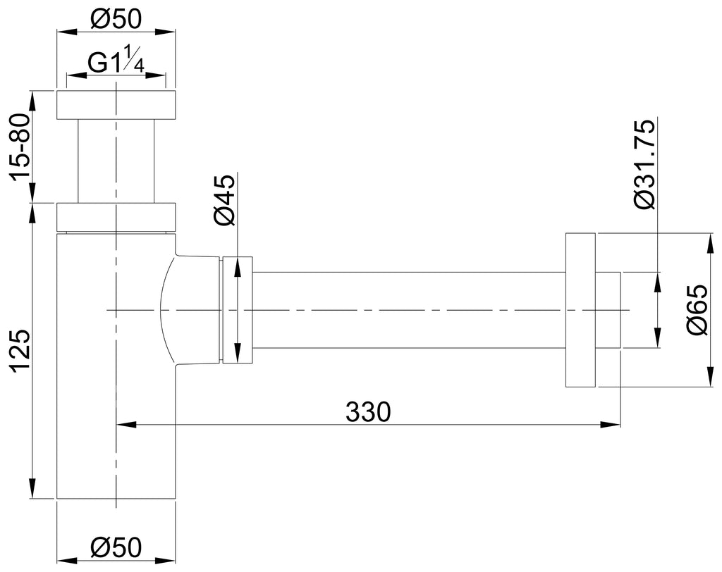 Eauunimatch wastafelsifon 5/4" x 32 mm geborsteld messing pvd