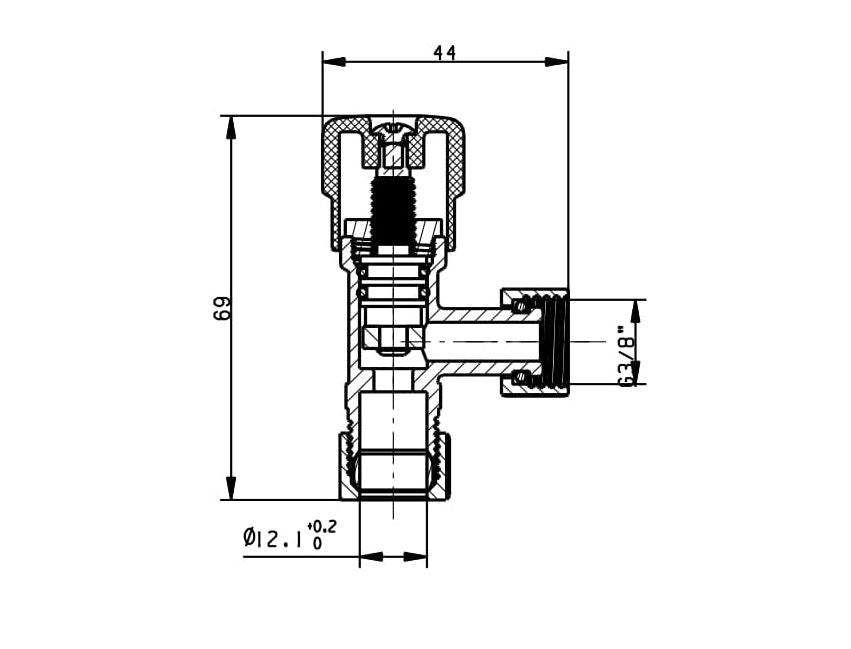 Eauhoekstopkraan Kiwa 3/8" bi x 12 mm knel verchroomd