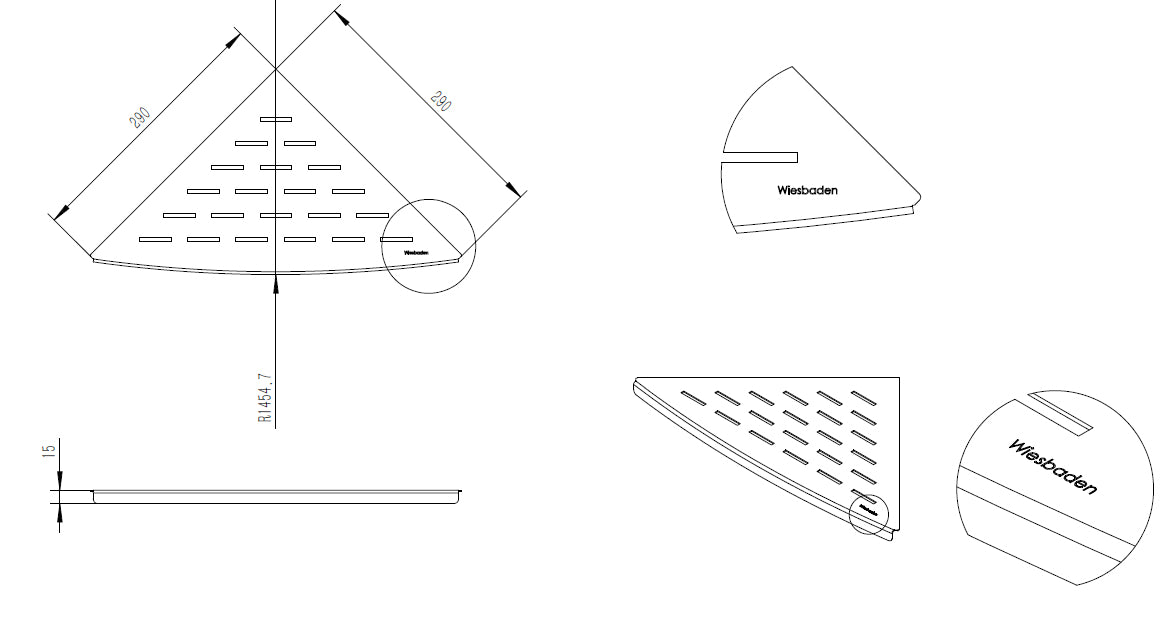 EauinWall hoekplanchet 29 x 29 cm RVS
