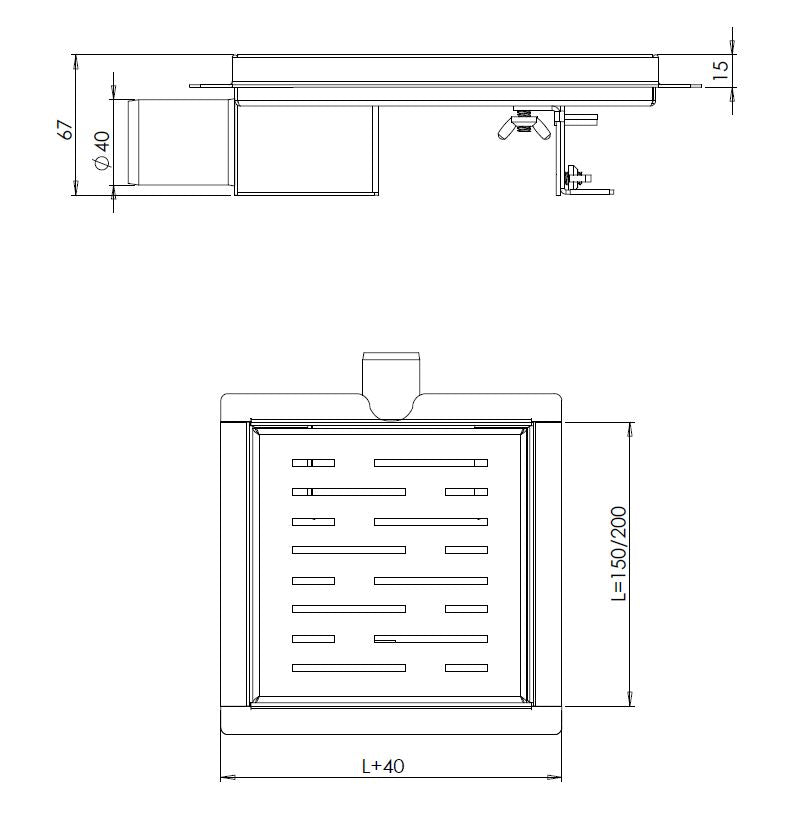 Eau3e generatie doucheput met flens en zijuitlaat 15 x 15 cm RVS