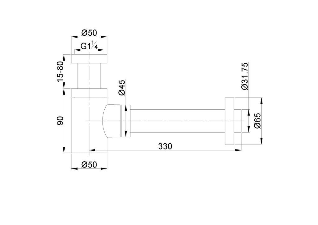 Eauunimatch fonteinsifon 5/4" x 32 mm mat zwart