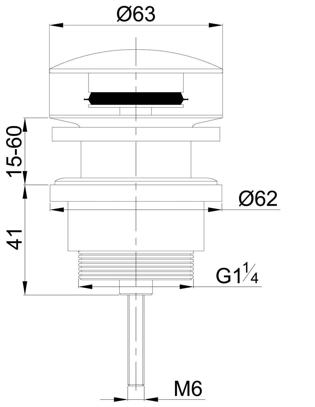 Eauunimatch clickwaste afvoerplug 5/4" mat zwart