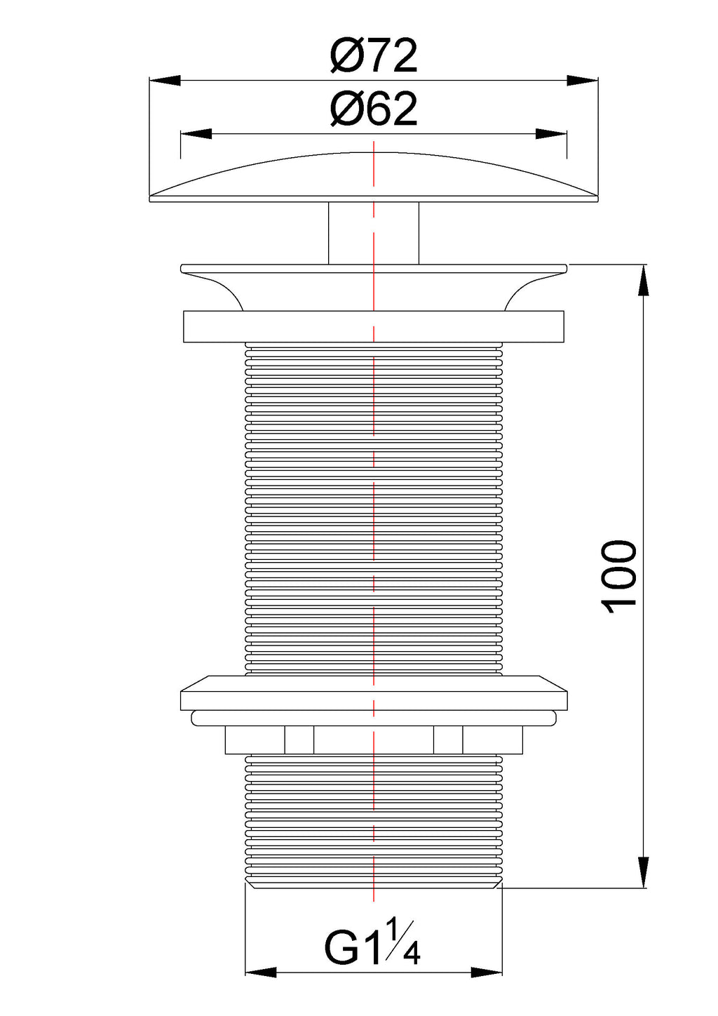 Eauunimatch open afvoerplug verlengd 5/4" geborsteld staal