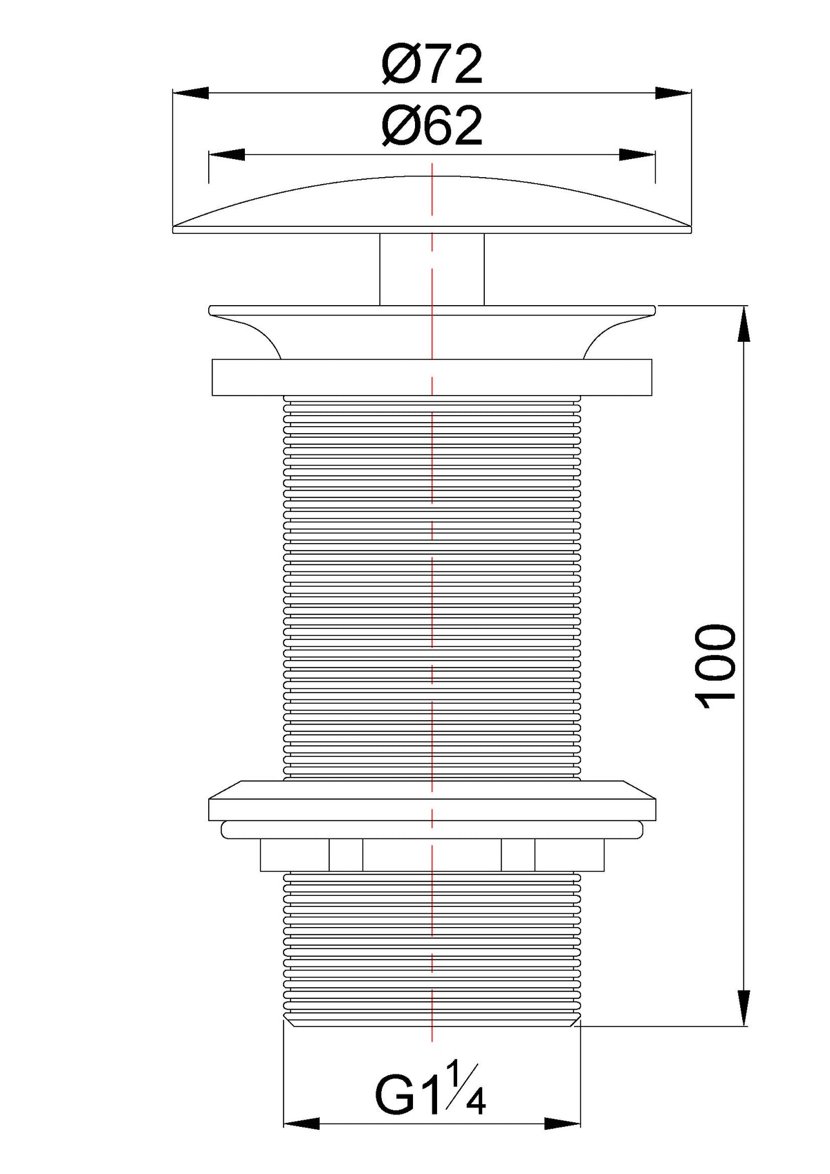 Eauunimatch open afvoerplug verlengd 5/4" geborsteld staal