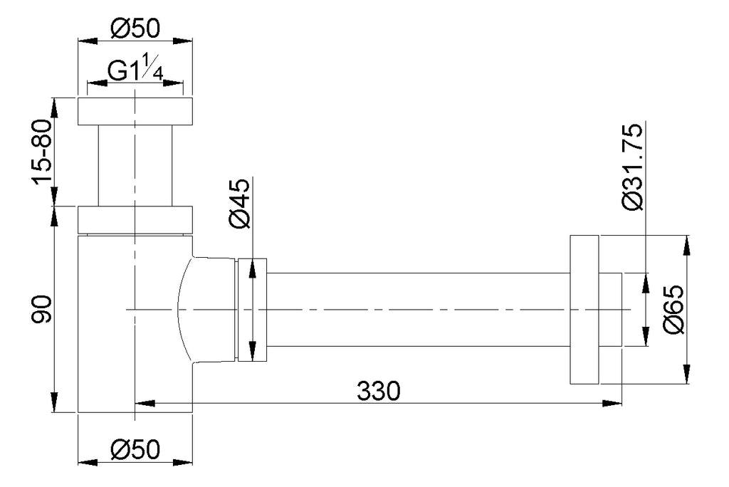 Eauunimatch fonteinsifon 5/4" x 32 mm gunmetal