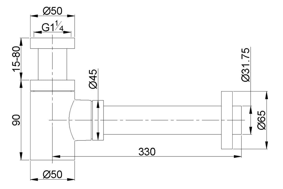 Eauunimatch fonteinsifon 5/4" x 32 mm gunmetal