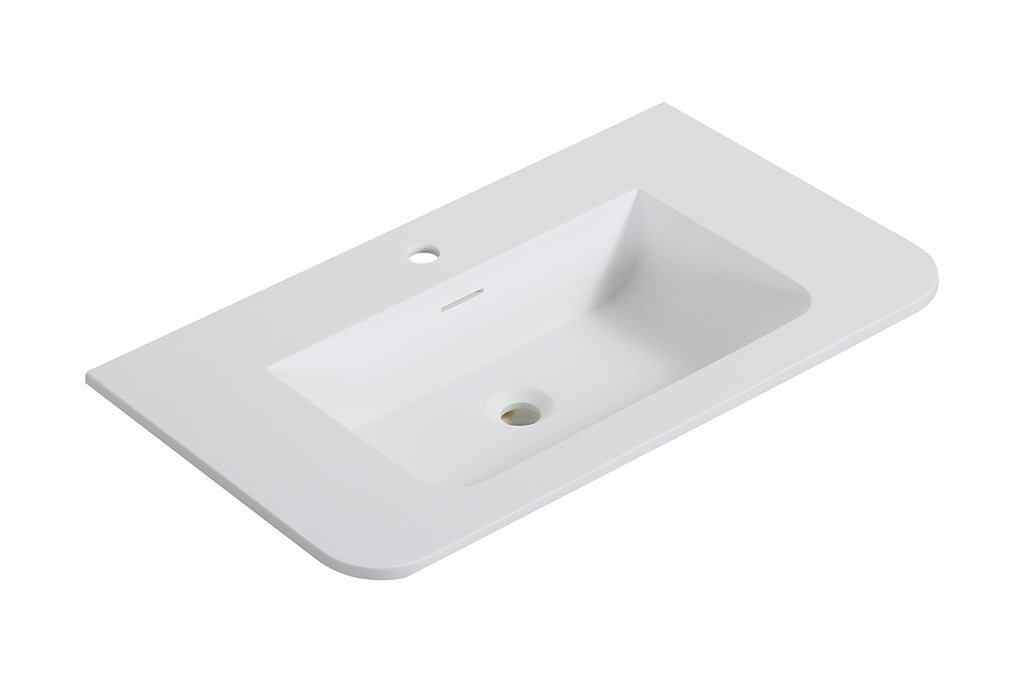 Eaularo wastafel enkel met 1 kraangat ronde hoeken 80 x 48 x 1,5 cm solid surface mat wit