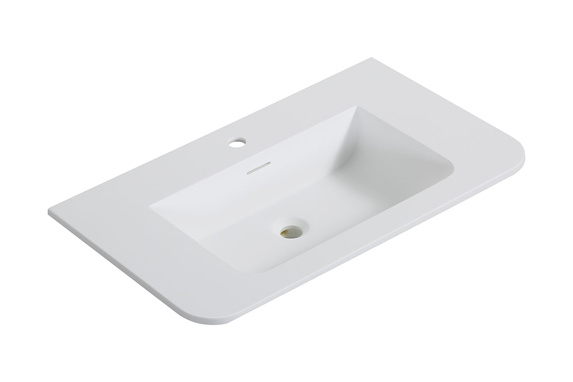 Eaularo wastafel enkel met 1 kraangat ronde hoeken 80 x 48 x 1,5 cm solid surface mat wit