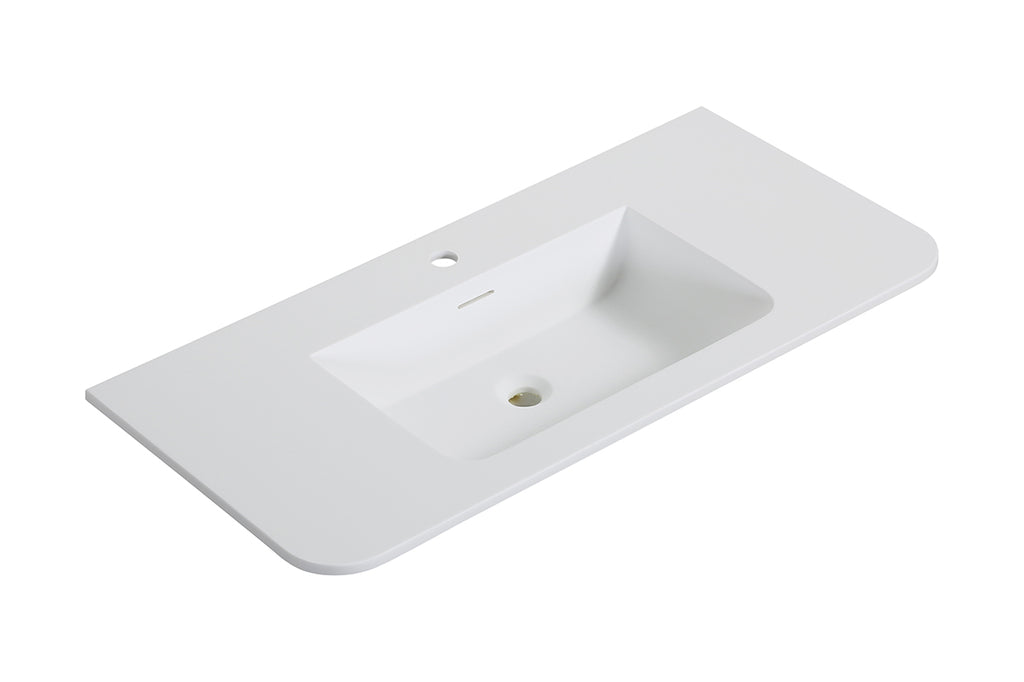 Eaularo wastafel enkel met 1 kraangat ronde hoeken 100 x 48 x 1,5 cm solid surface mat wit