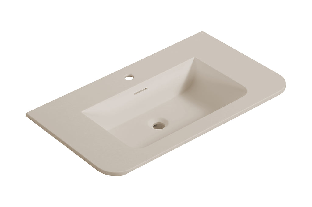 Eaularo wastafel enkel met 1 kraangat ronde hoeken 80 x 48 x 1,5 cm solid surface beige