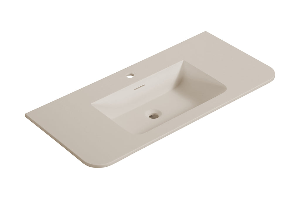 Eaularo wastafel enkel met 1 kraangat ronde hoeken 100 x 48 x 1,5 cm solid surface beige