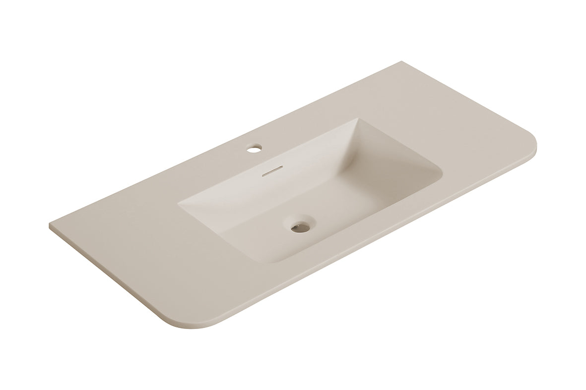 Eaularo wastafel enkel met 1 kraangat ronde hoeken 100 x 48 x 1,5 cm solid surface beige