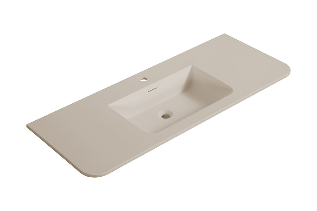 Eaularo wastafel enkel met 1 kraangat ronde hoeken 120 x 48 x 1,5 cm solid surface beige