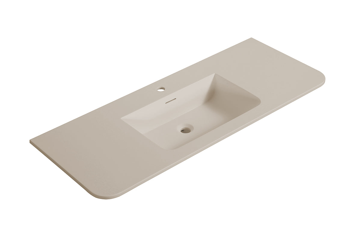 Eaularo wastafel enkel met 1 kraangat ronde hoeken 120 x 48 x 1,5 cm solid surface beige