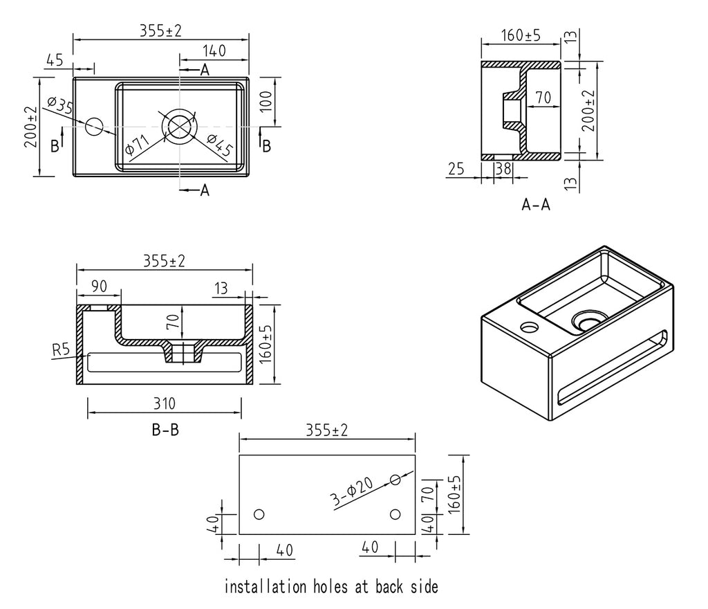 Eaujulia fontein links 35 x 20 x 16 cm solid surface mat wit