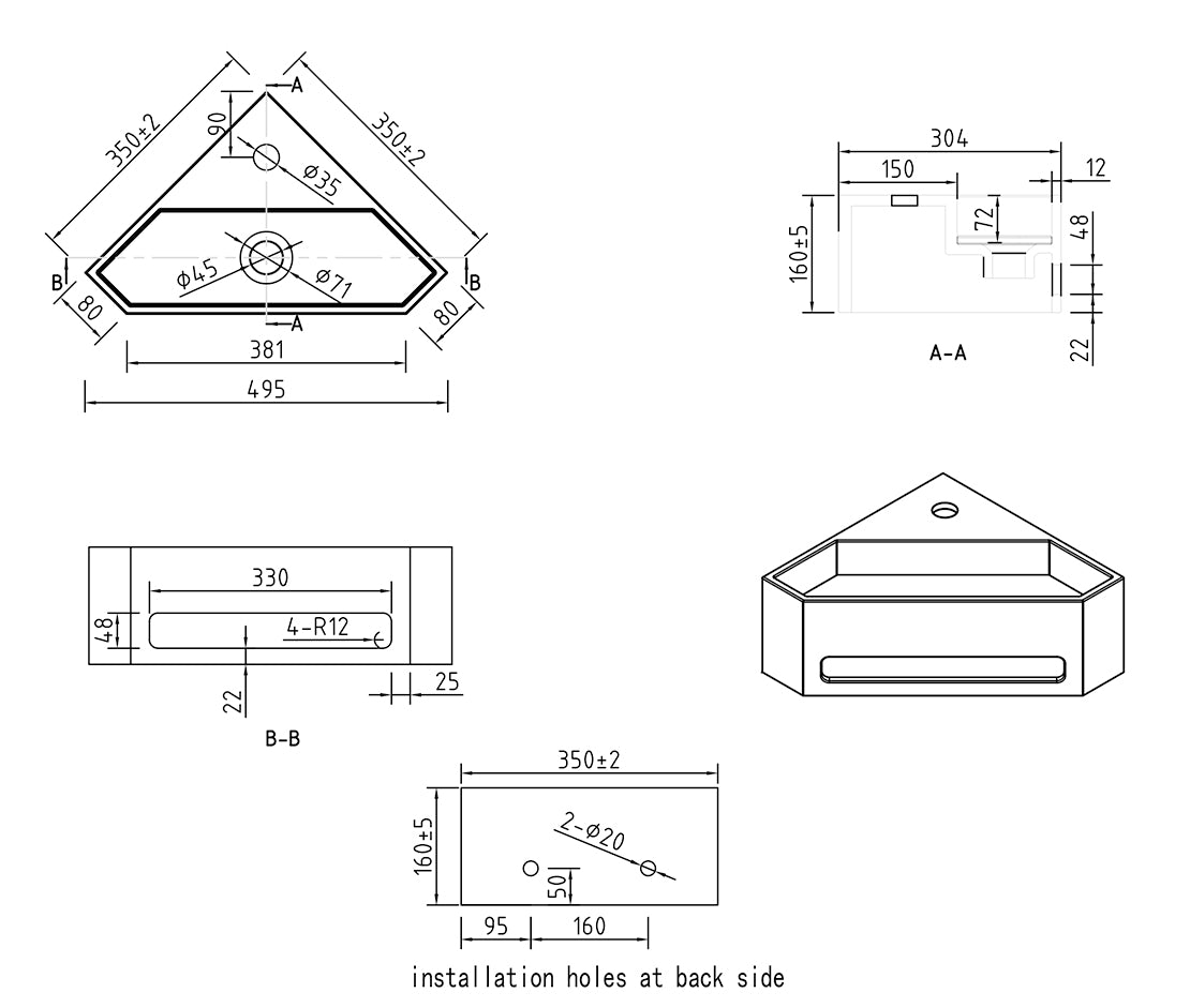 Eaujulia hoekfontein 35 x 35 x 16 cm solid surface mat wit