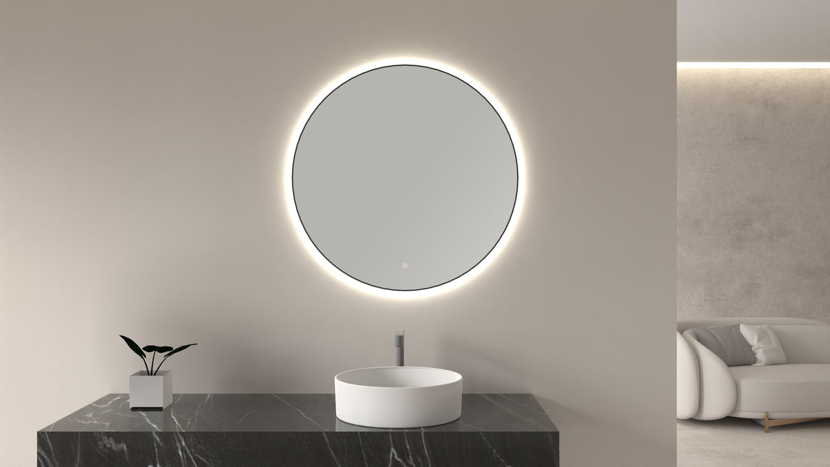 Eaunovi spiegel rond met led, dimbaar 60 cm mat zwart
