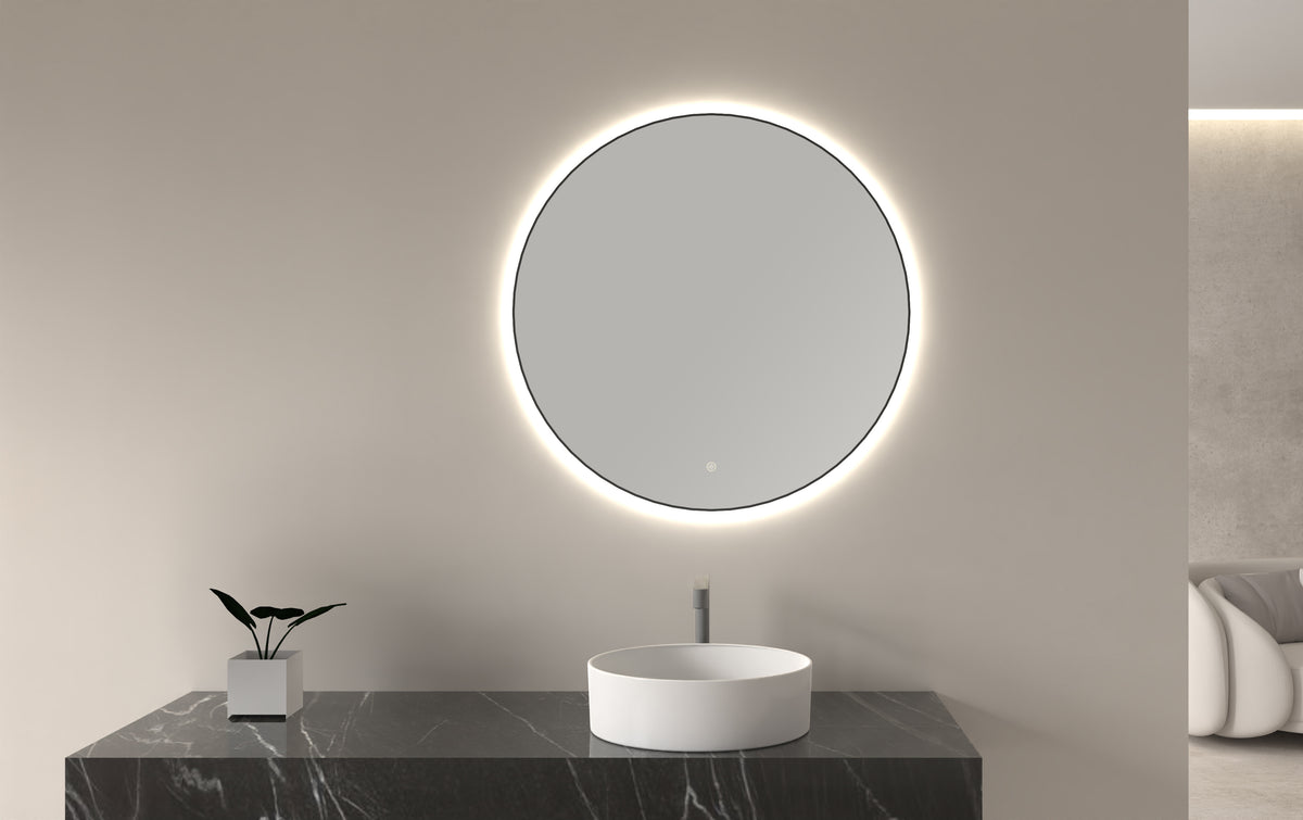 Eaunovi spiegel rond met led, dimbaar 80 cm mat zwart