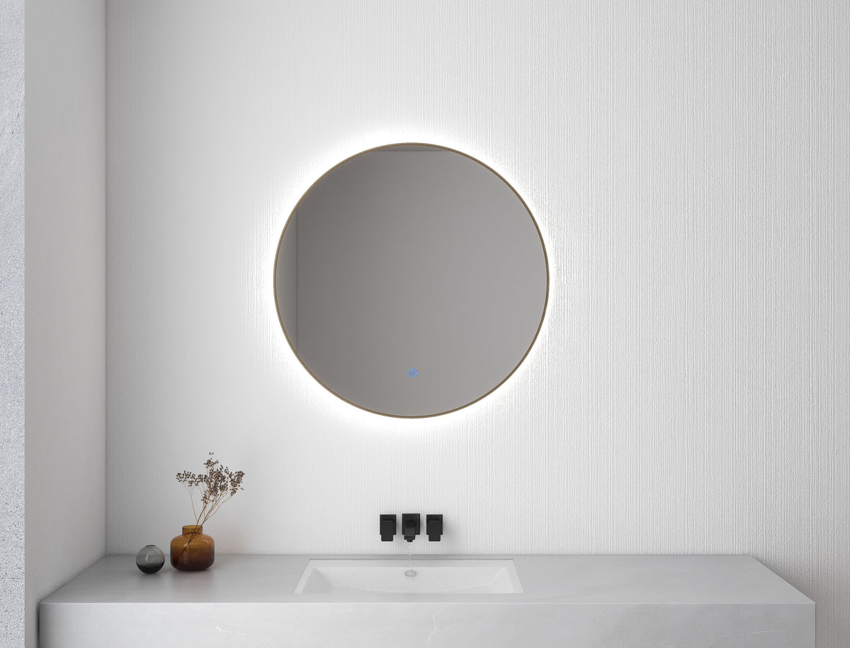 Eaunovi spiegel rond met led, dimbaar 80 cm geborsteld messing