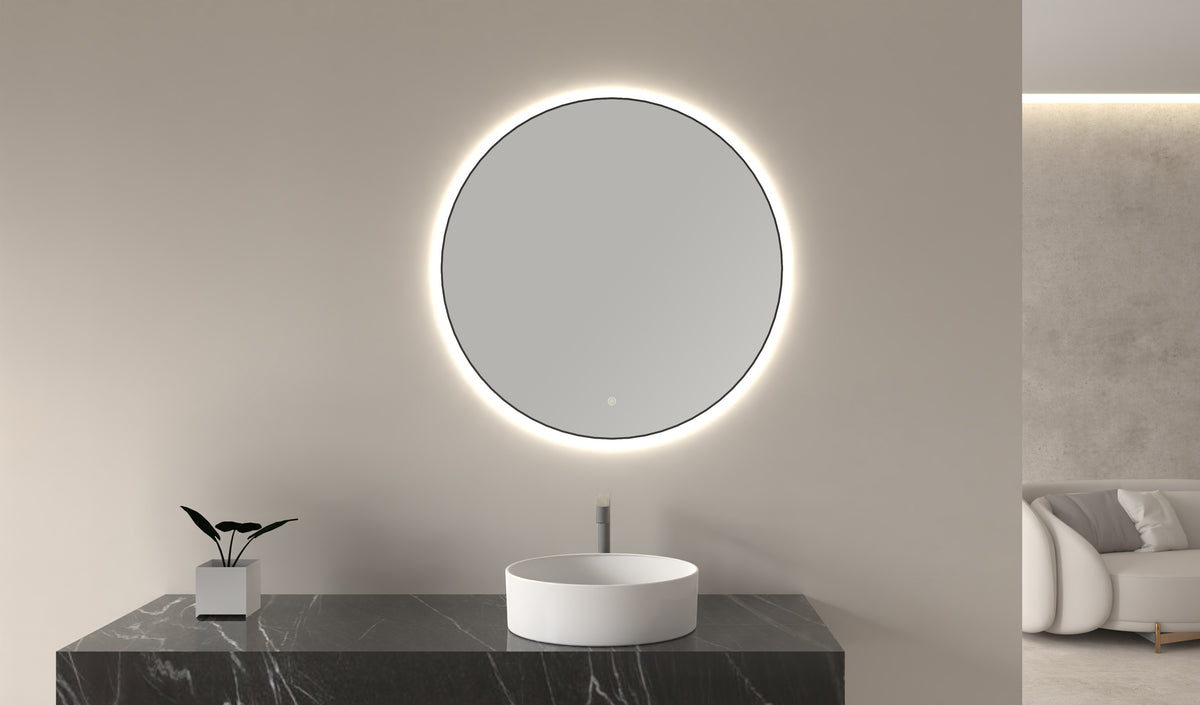 Eaunovi spiegel rond met led, dimbaar 100 cm mat zwart