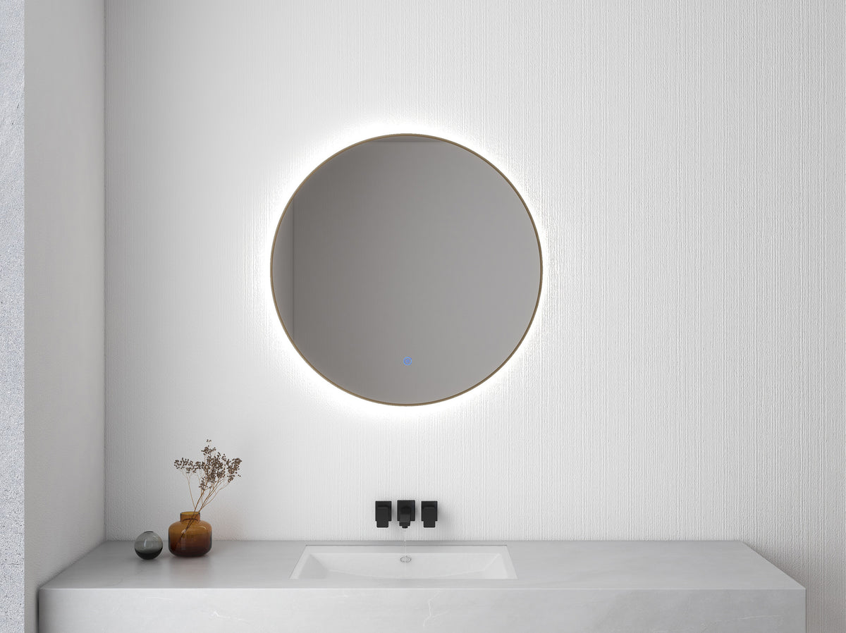 Eaunovi spiegel rond met led, dimbaar 100 cm geborsteld messing