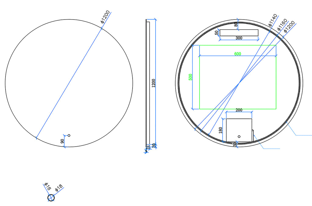 Eaugiro spiegel rond met led, dimbaar en spiegelverwarming 120 cm