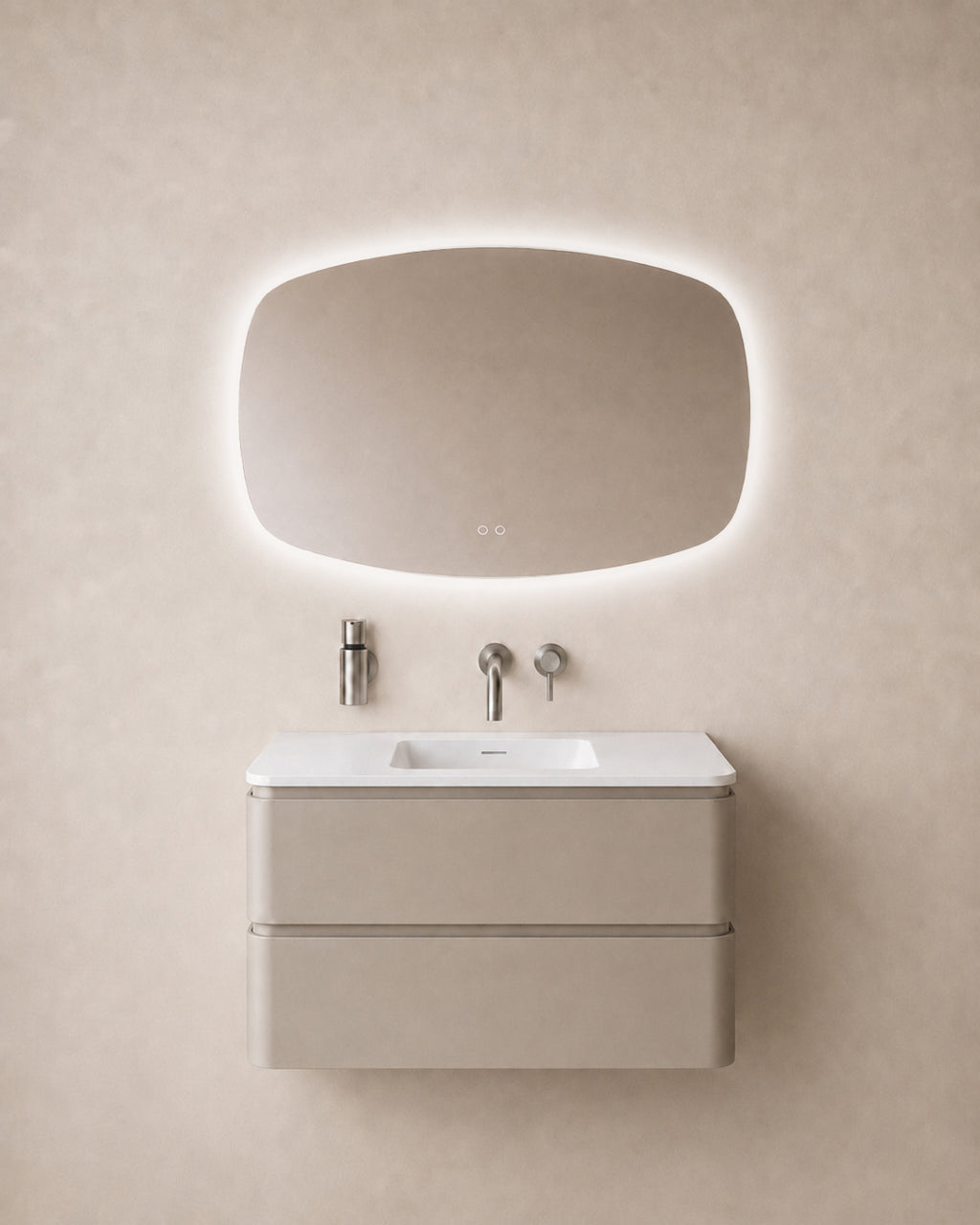 Eaulumora spiegel rechthoek met afgeronde hoeken met led, dimbaar en spiegelverwarming 100 x 65 cm