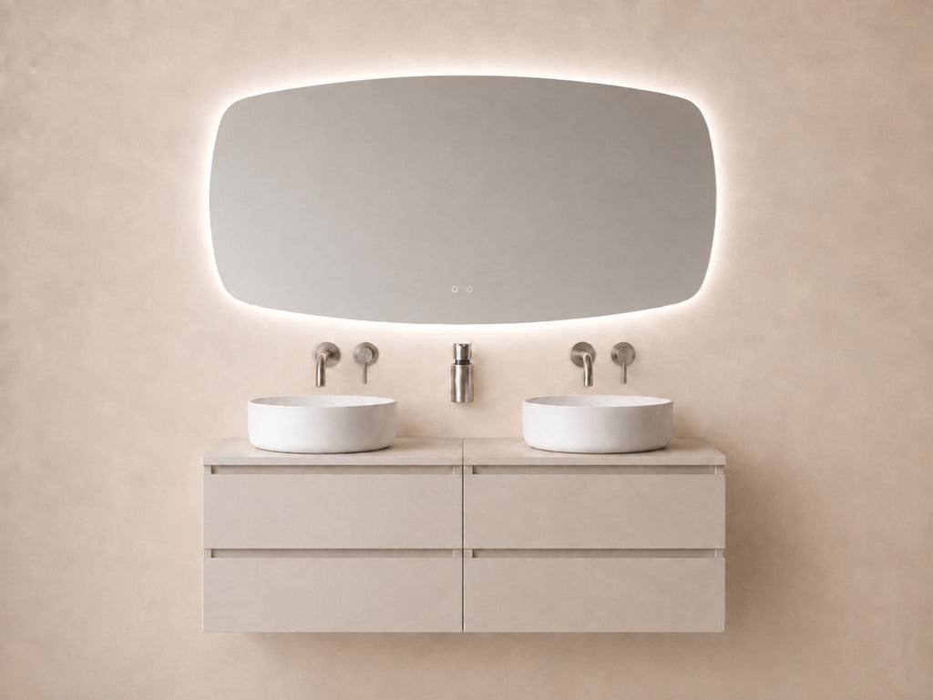 Eaulumora spiegel rechthoek met afgeronde hoeken met led, dimbaar en spiegelverwarming 160 x 78 cm
