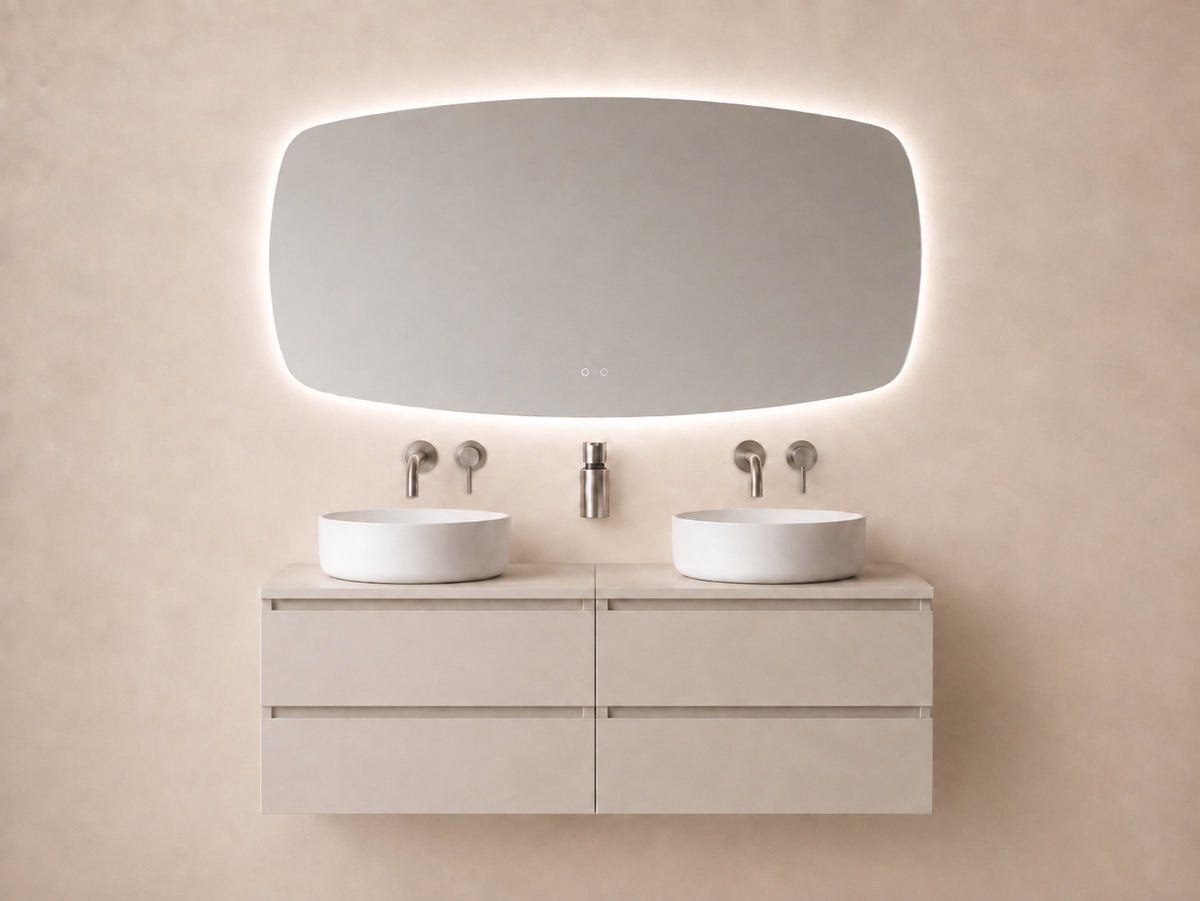 Eaulumora spiegel rechthoek met afgeronde hoeken met led, dimbaar en spiegelverwarming 160 x 78 cm