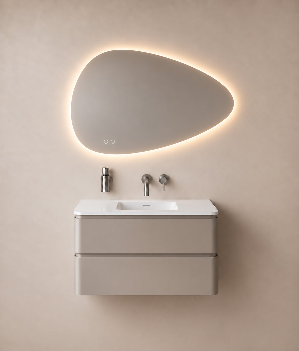 Eaulumora spiegel organisch met led, dimbaar en spiegelverwarming 100 x 69 cm