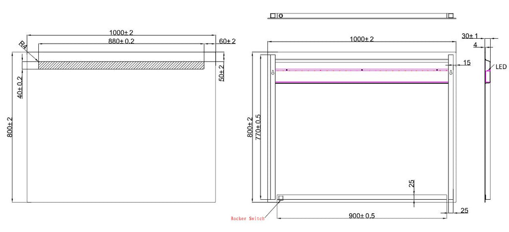 Eautigris spiegel rechthoek met led 100 x 80 cm