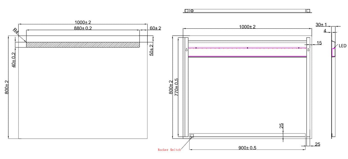 Eautigris spiegel rechthoek met led 100 x 80 cm