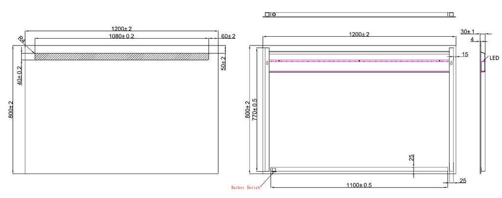 Eautigris spiegel rechthoek met led 120 x 80 cm