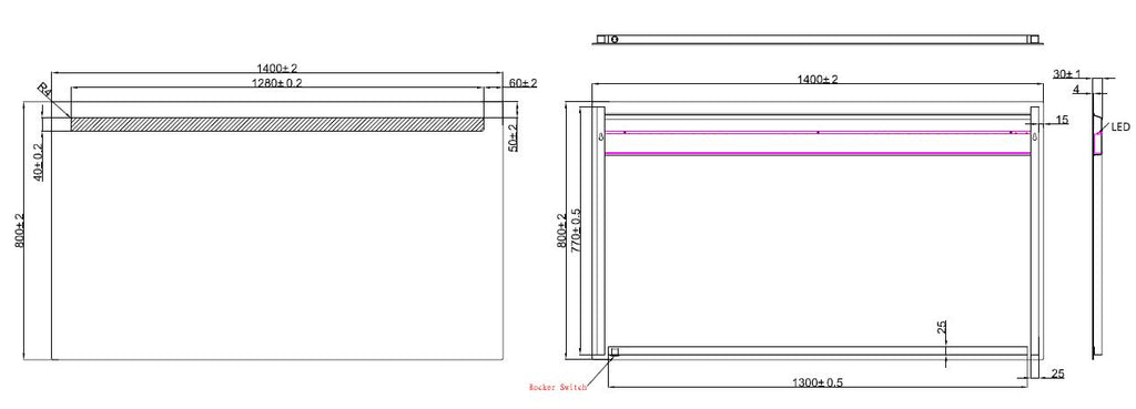 Eautigris spiegel rechthoek met led 140 x 80 cm