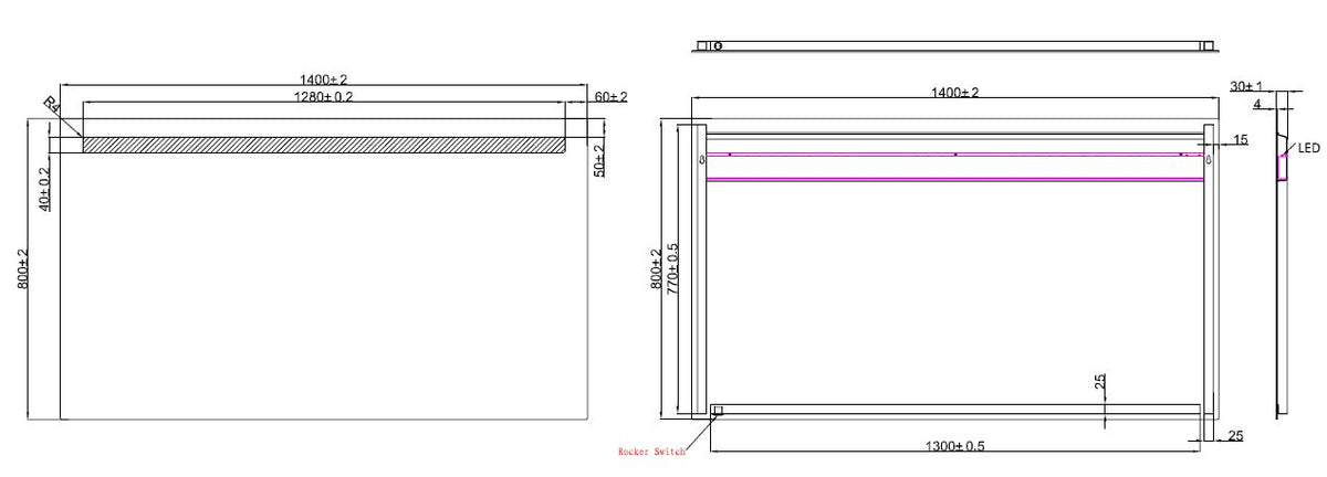 Eautigris spiegel rechthoek met led 140 x 80 cm
