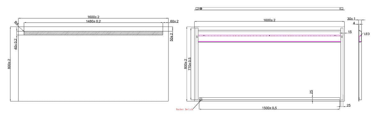 Eautigris spiegel rechthoek met led 160 x 80 cm