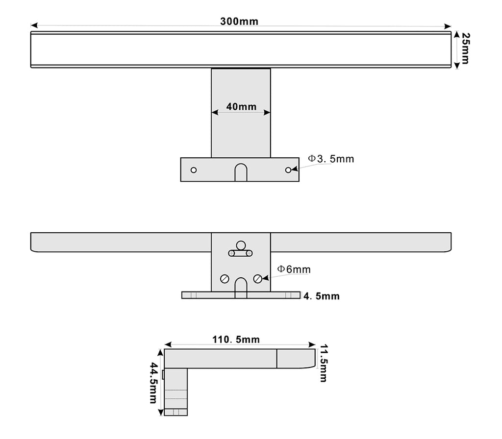 Eautigris badkamer-ledverlichting 300mm enkel