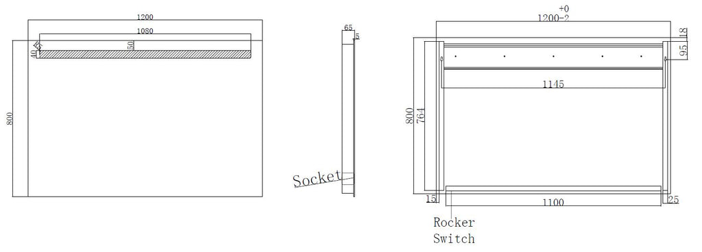 Eautigris spiegel rechthoek met led en stopcontact 120 x 80 cm
