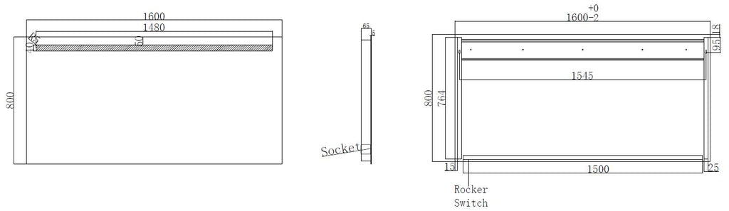 Eautigris spiegel rechthoek met led en stopcontact 160 x 80 cm