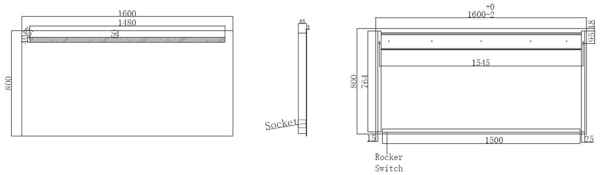 Eautigris spiegel rechthoek met led en stopcontact 160 x 80 cm