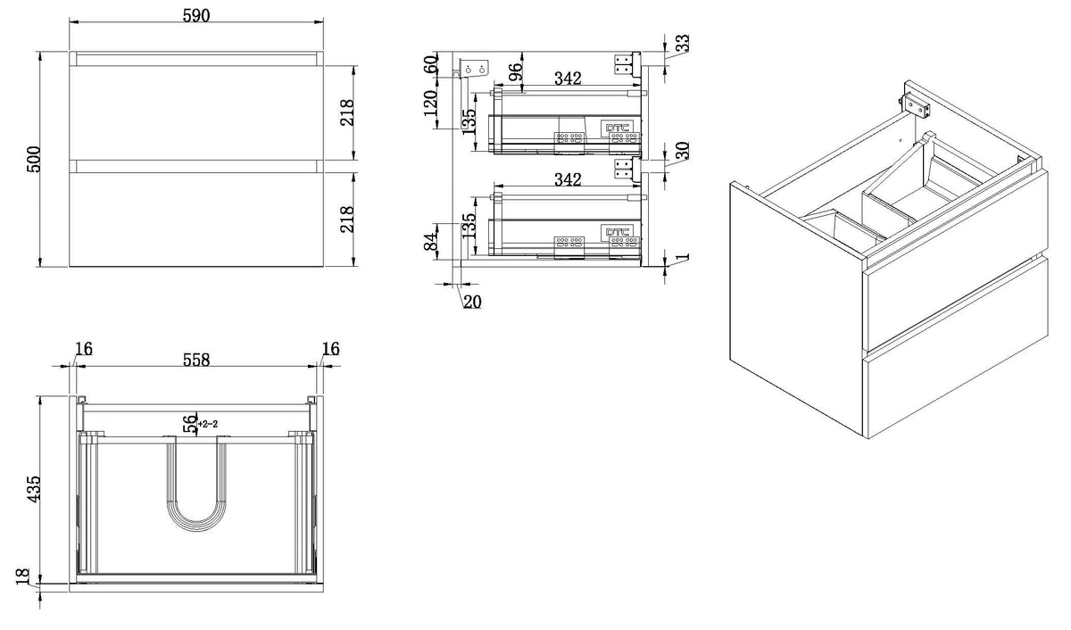 Eauvision onderkast met 2 laden 60 x 46 cm glans wit