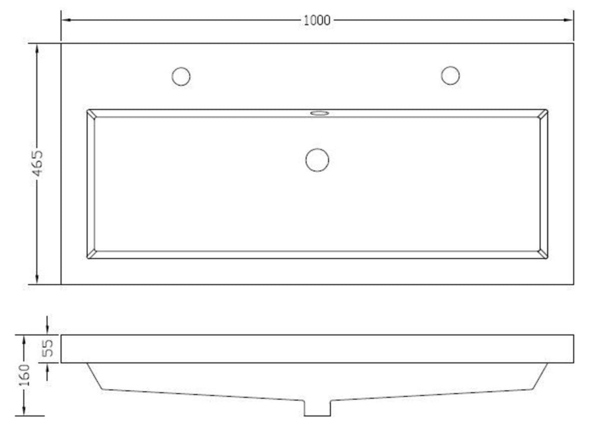 Eauvision wastafel enkel met 2 kraangaten 100x46x5,5 kunstmarmer glans wit