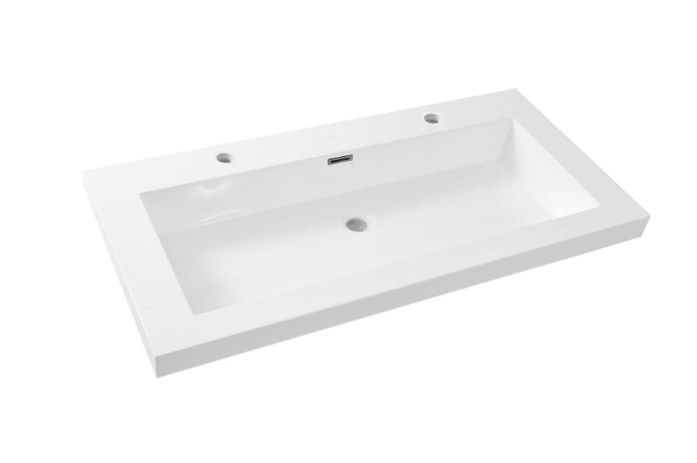 Eauvision wastafel enkel met 2 kraangaten 100x46x5,5 kunstmarmer glans wit