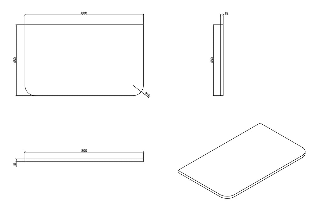 Eaunovira topblad afgeronde hoeken 80 x 48 cm mat wit