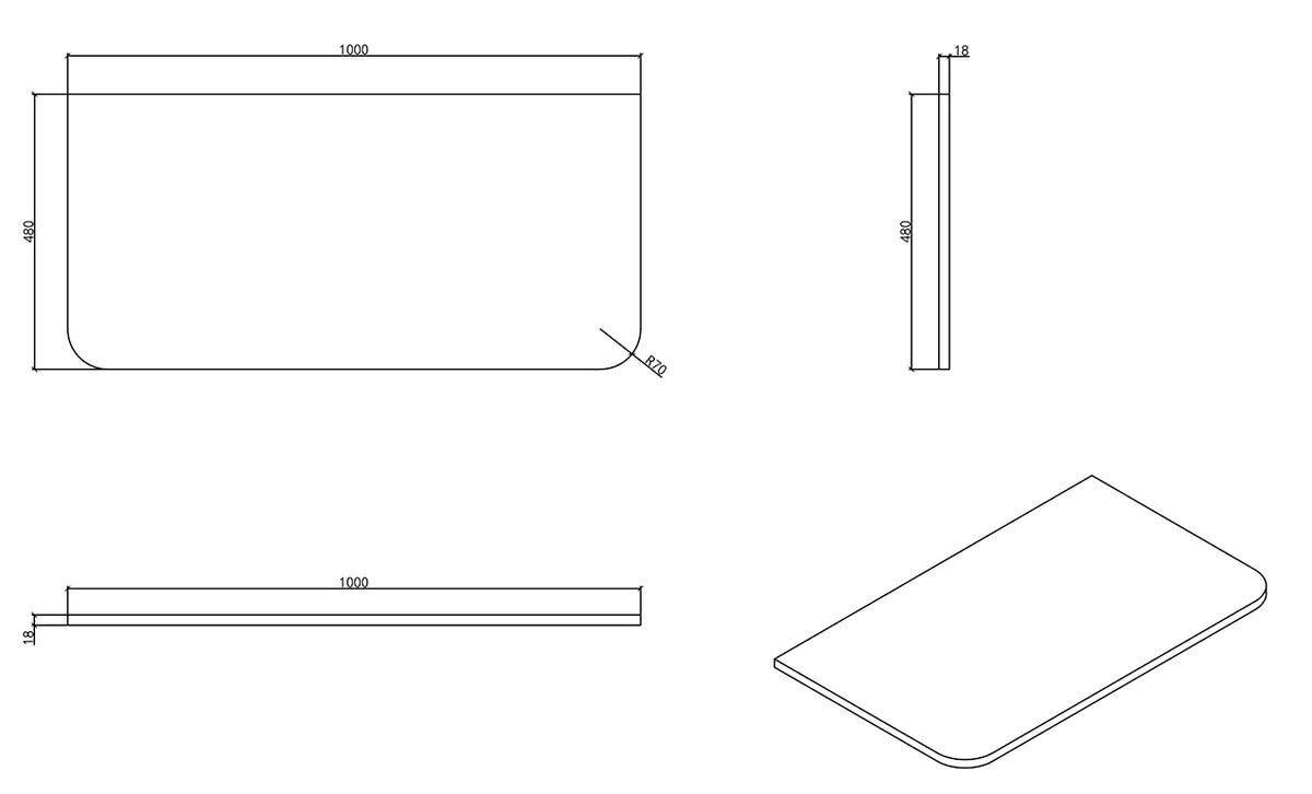 Eaunovira topblad afgeronde hoeken 100 x 48 cm mat zand