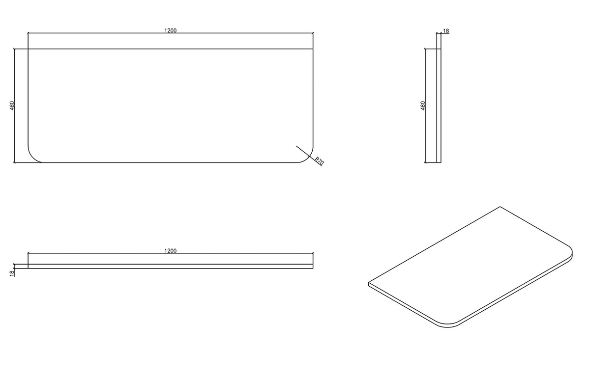 Eaunovira topblad afgeronde hoeken 120 x 48 cm mat wit
