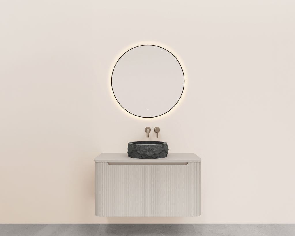 Eausulora onderkast afgeronde hoeken geribbeld met 1 lade 1 uitsparing 80 x 48 cm mat beige