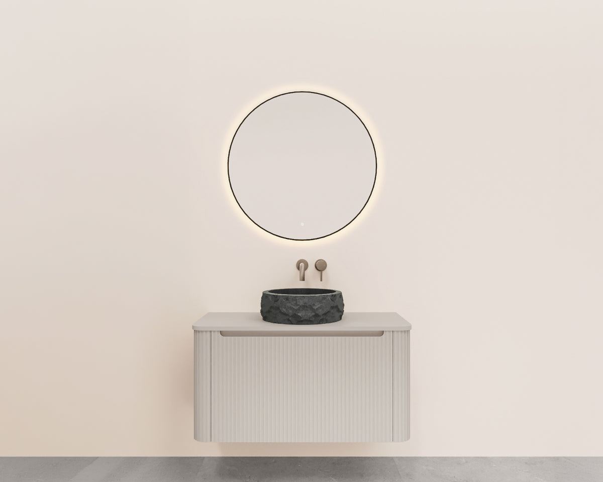 Eausulora onderkast afgeronde hoeken geribbeld met 1 lade 1 uitsparing 80 x 48 cm mat beige